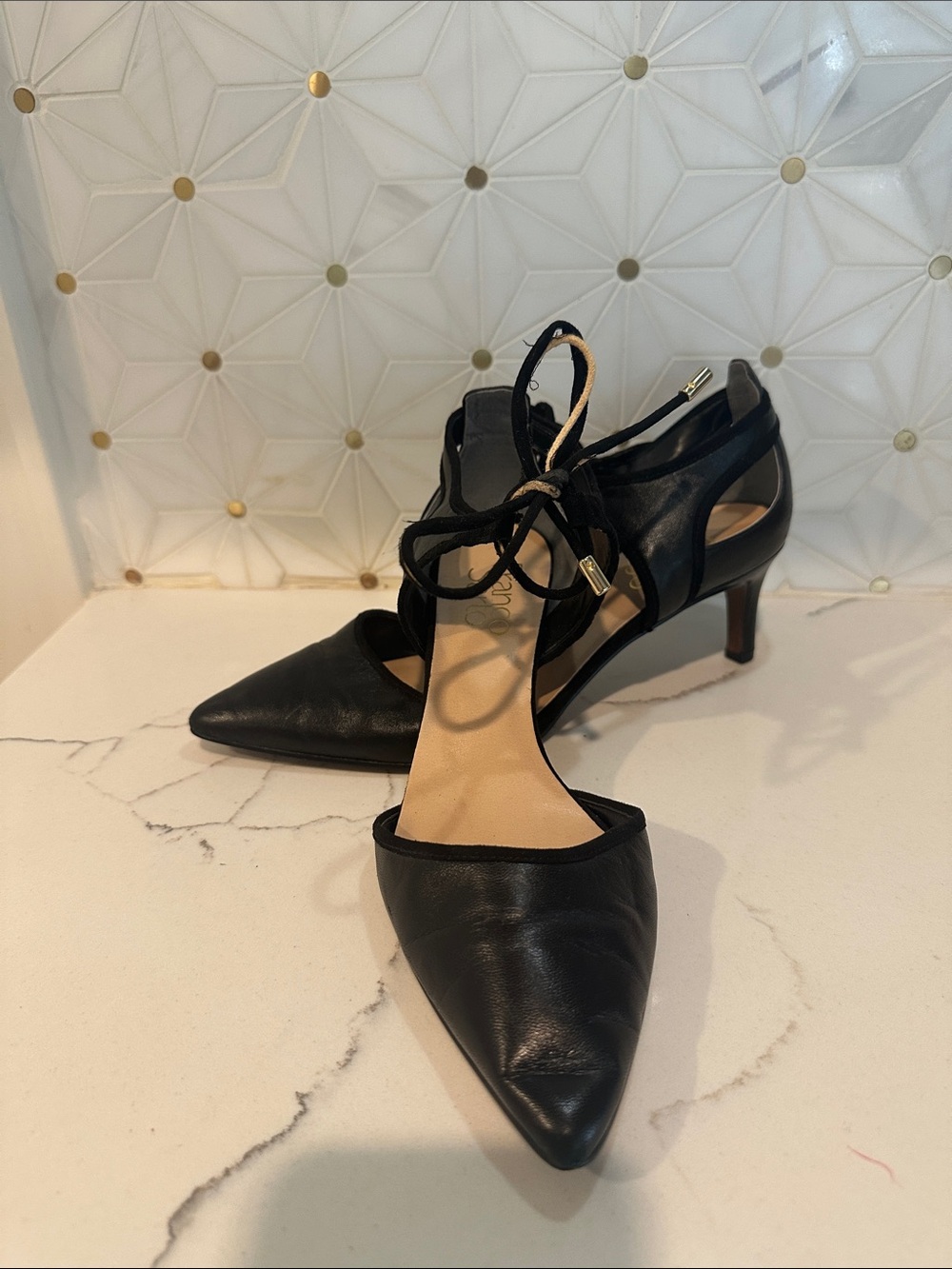Franco Sarto Leather Pointed-Toe Lace-Up Women's Dress Heels